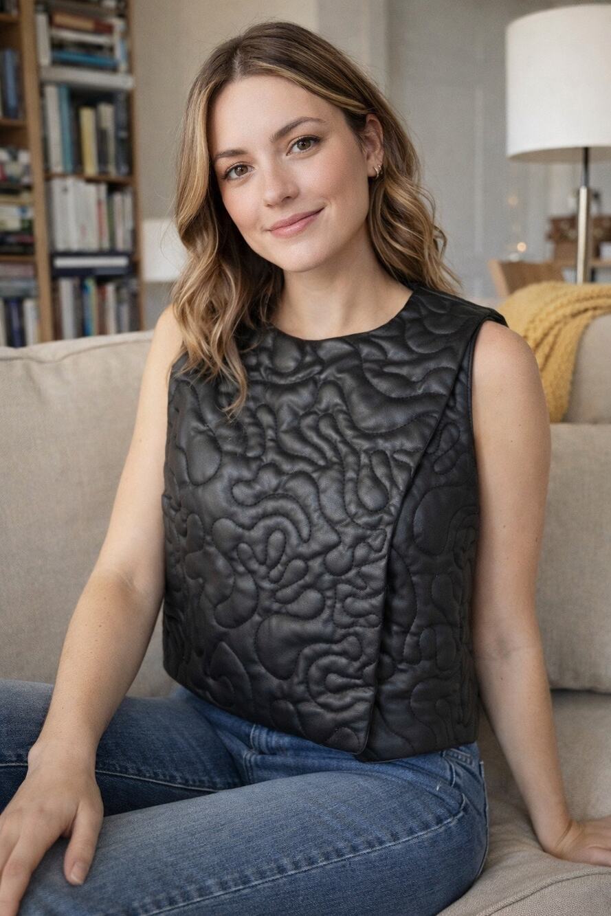 Current Air Faux Leather Quilted Top Black Sleeveless Snap Front Vest XS